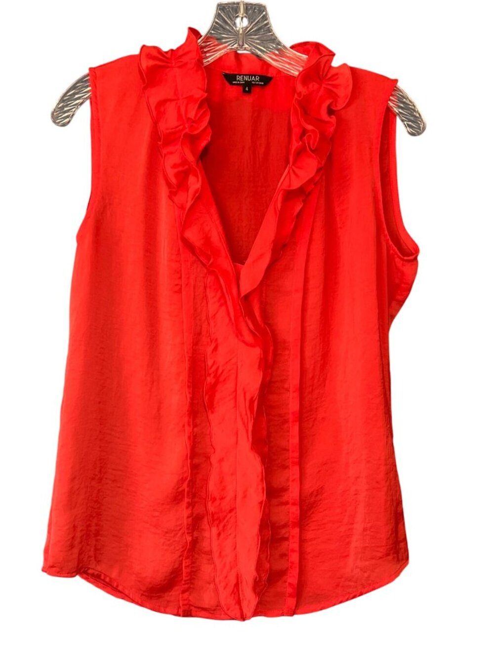 Renuar Sleeveless Red Ruffle Blouse